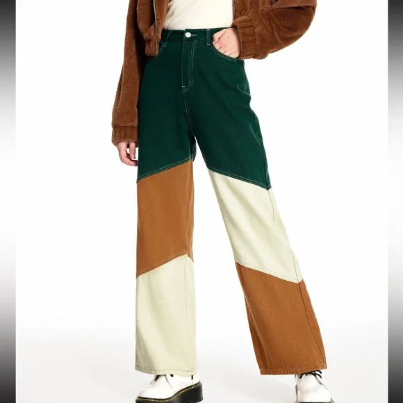 Cider Denim Mid Rise Patchy Wide Leg Trousers - Picture 1 of 10